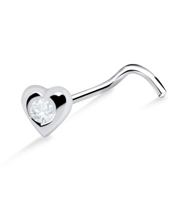 Stone Heart Shaped Silver Curved Nose Stud NSKB-27